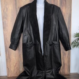 Pelle Studio Women’s Black Leather Trench Coat with Suede Accents 3006 M